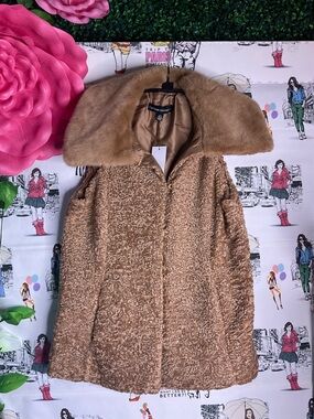 Catherine Malandrino Camel Faux Fur Collar Teddy Coat
